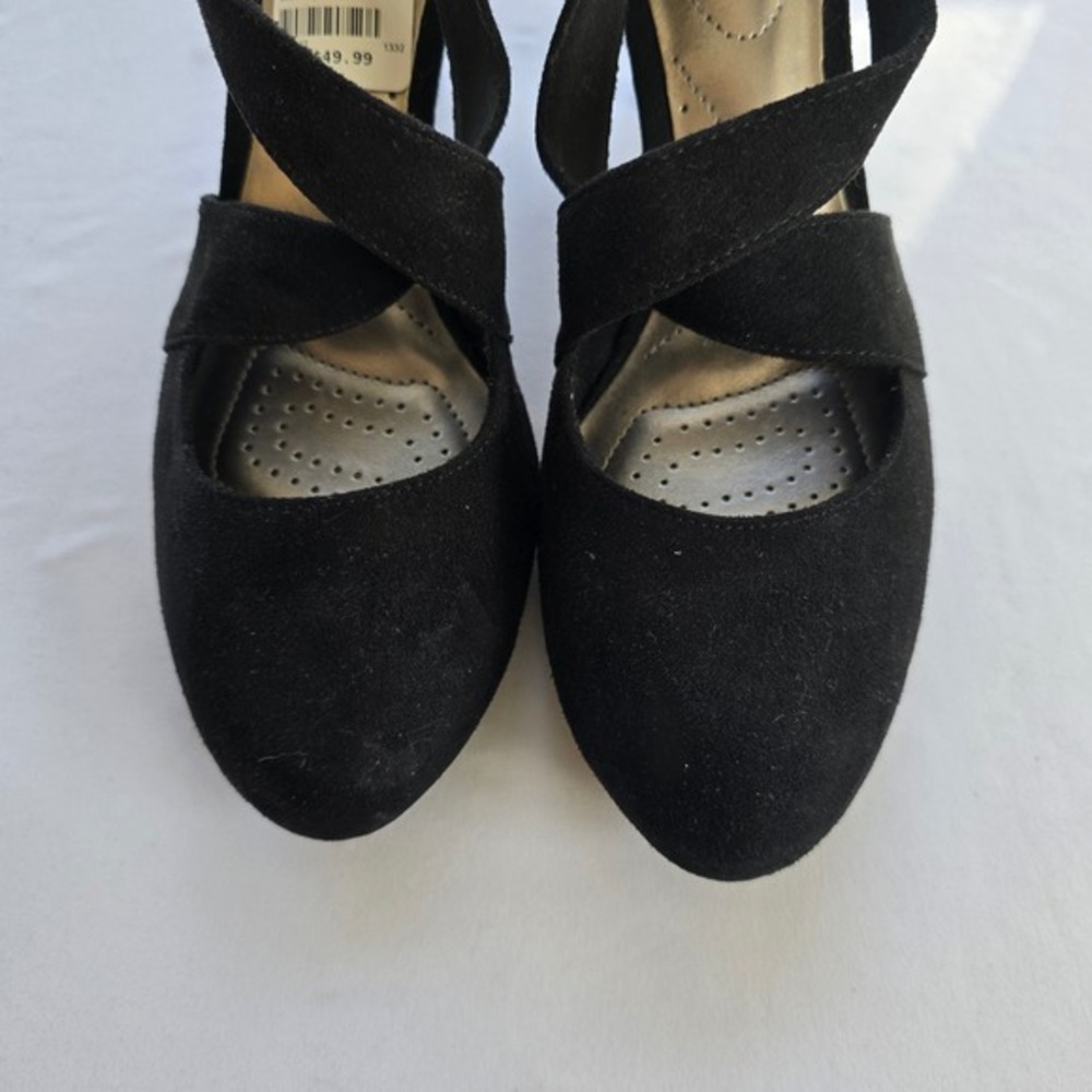 🆕️ Dexflex Comfort Black Suede Ankle Strap Women's Size 6.5 Block Heel Pumps - Picture 4 of 16
